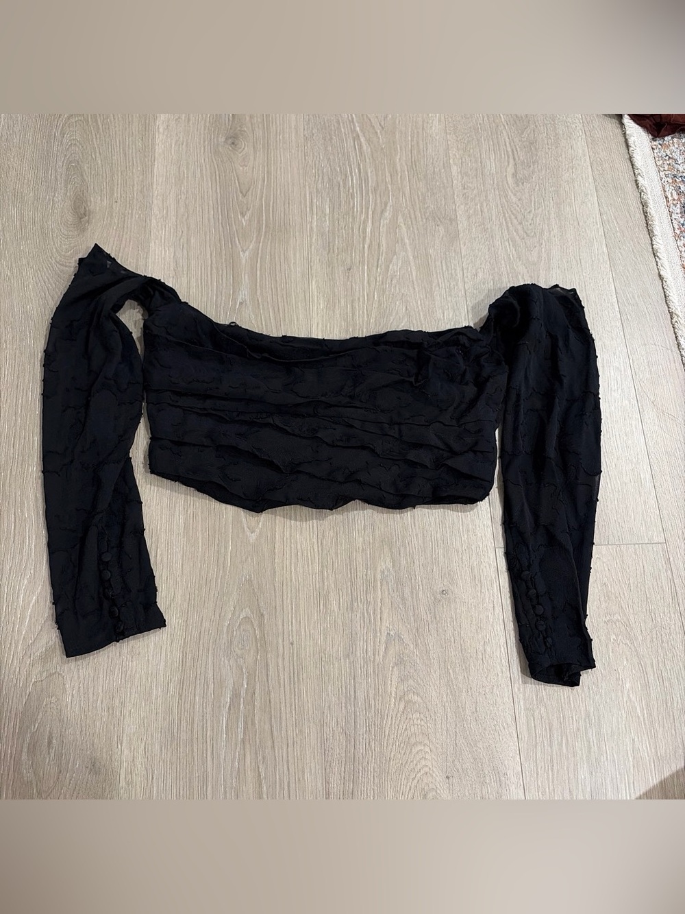 Free People Black Off-Shoulder Long Sleeve Crop Top